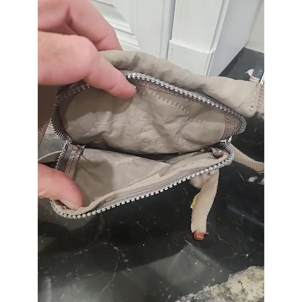 Kipling Crossbody Shoulder Bag Tan Nylon with Plush Monkey Keychain 